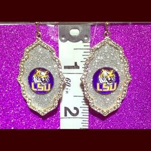 Gold Metal LSU Silver Rhinestones Glitter Earrings